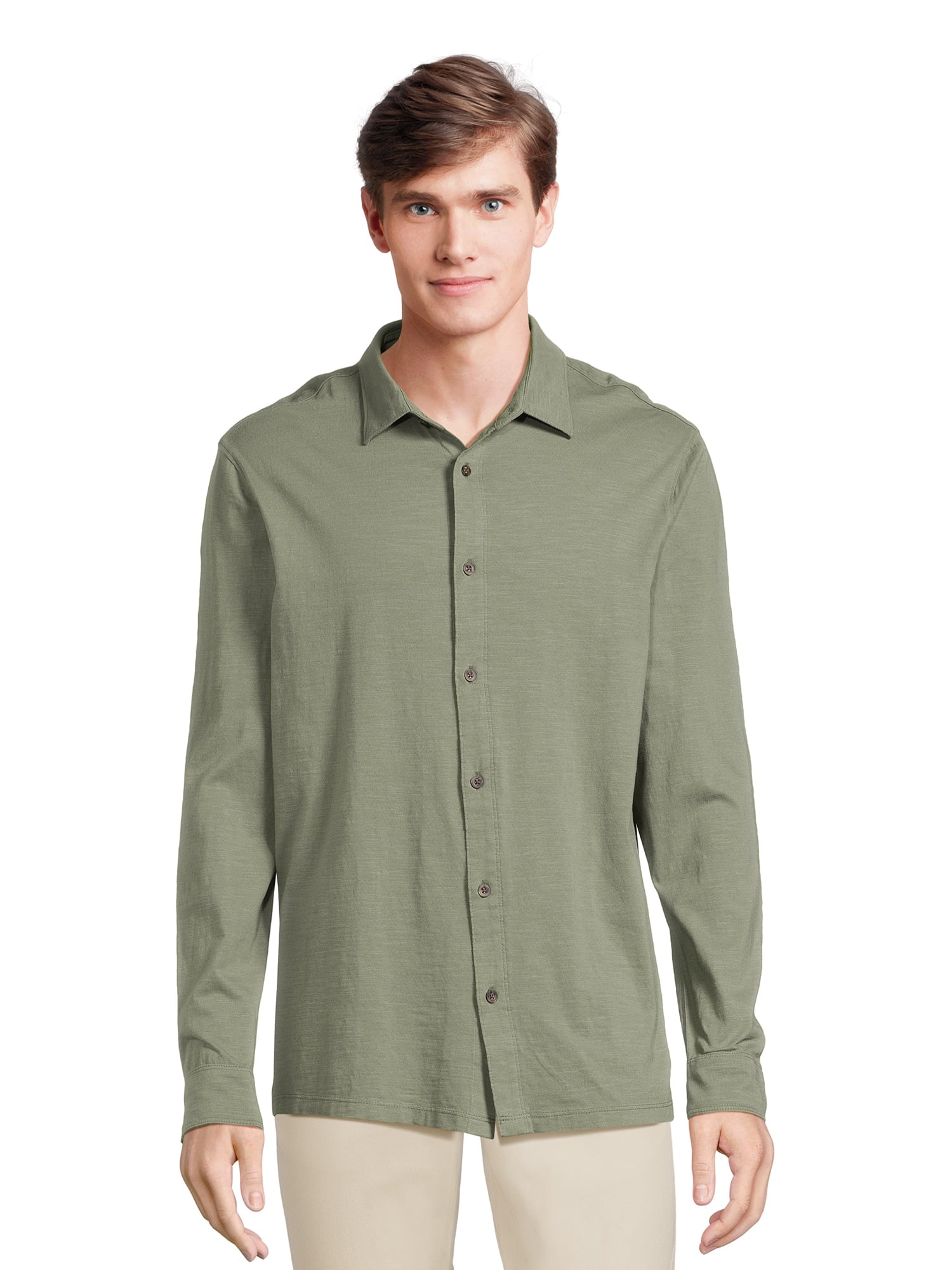 George Men’s Knit Button Down Shirt with Long Sleeves, Sizes S-3XL ...