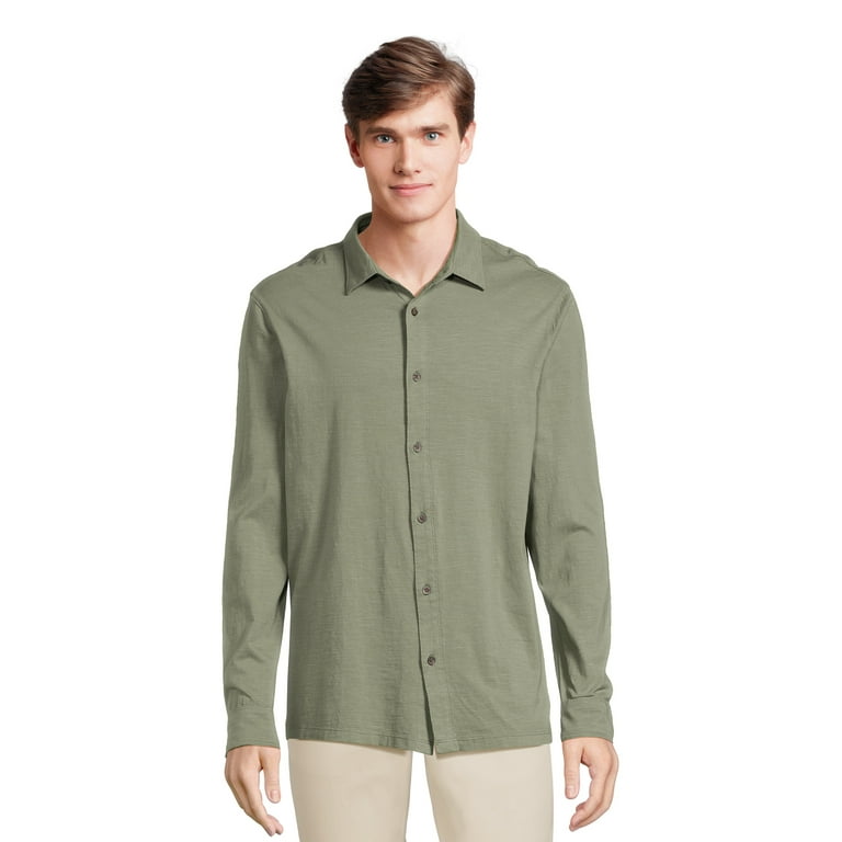 George Men s Knit Button Down Shirt with Long Sleeves Sizes S 3XL Walmart