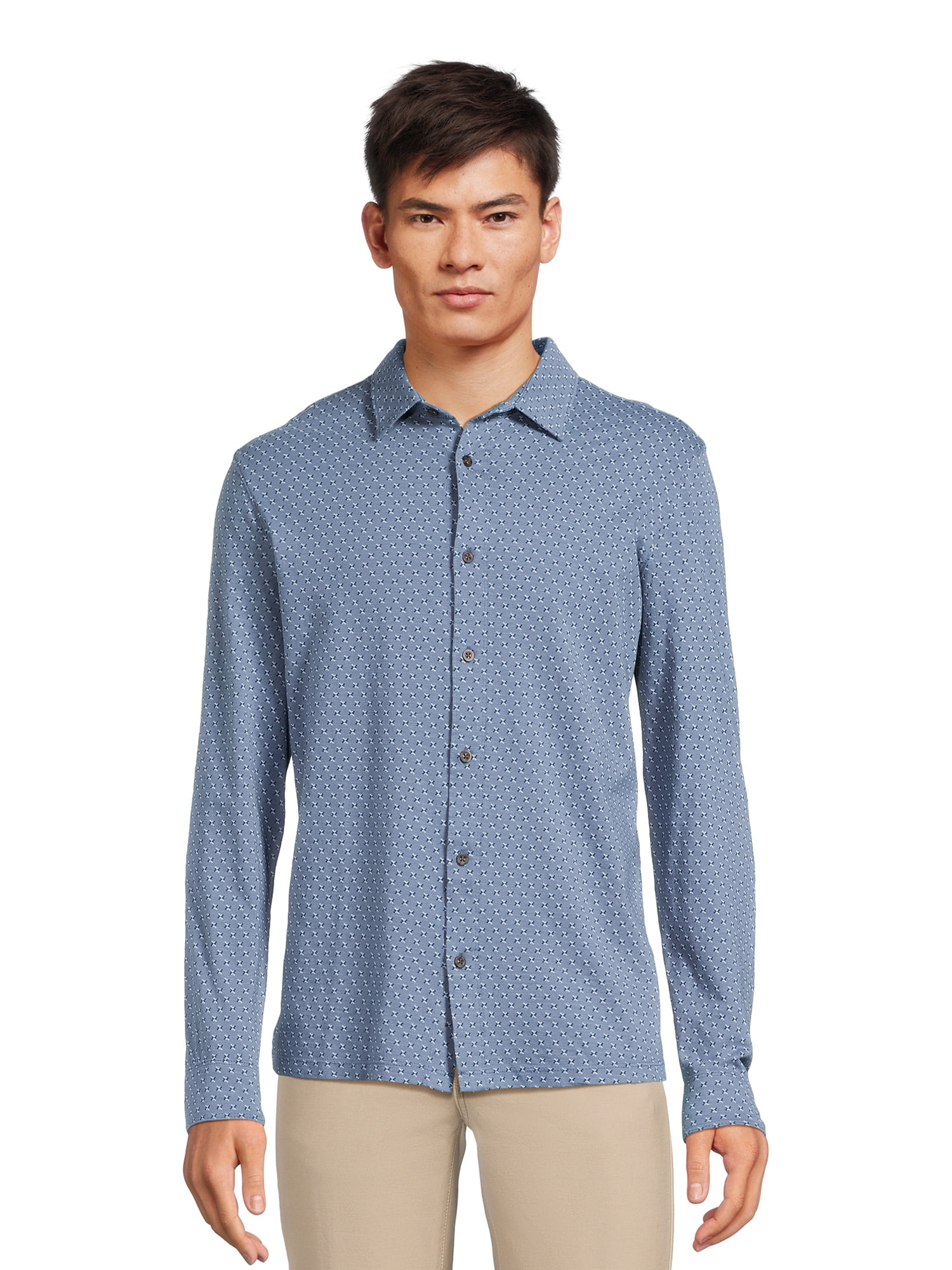 George Men’s Knit Button Down Shirt with Long Sleeves, Sizes S-3XL ...
