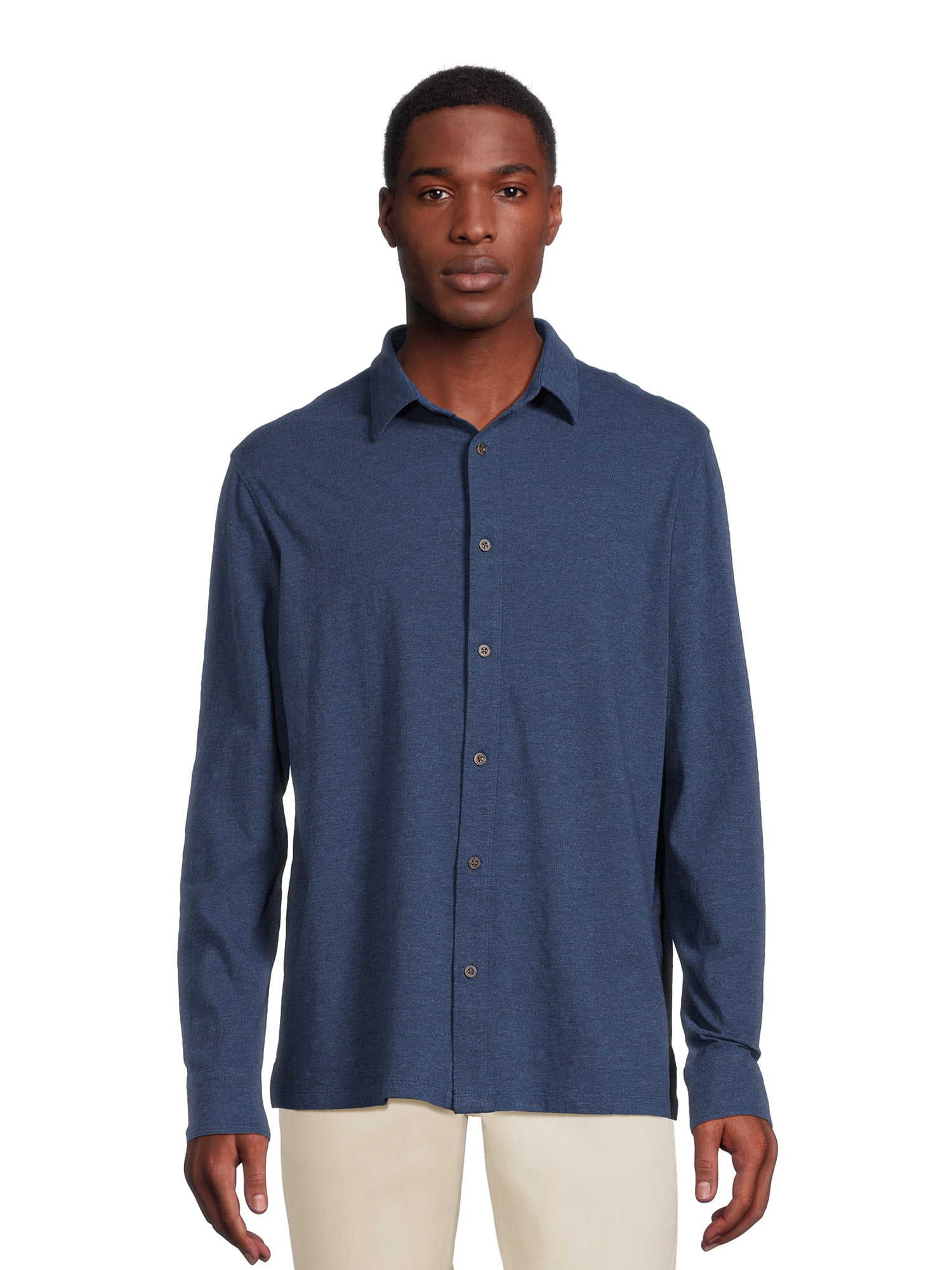 George Men's Knit Button Down Shirt with Long Sleeves, Sizes S-3XL