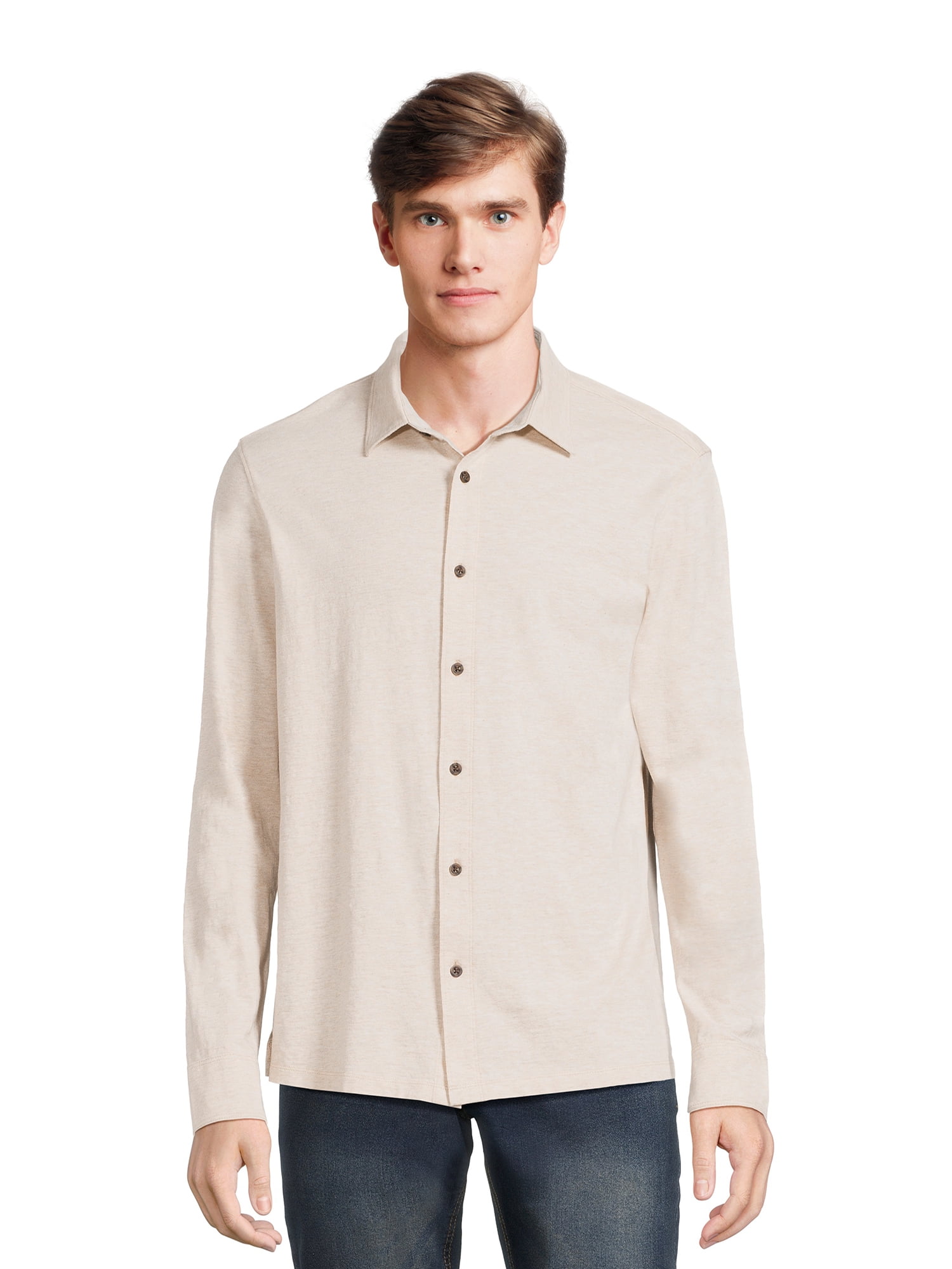 George Men’s Knit Button Down Shirt with Long Sleeves, Sizes S-3XL