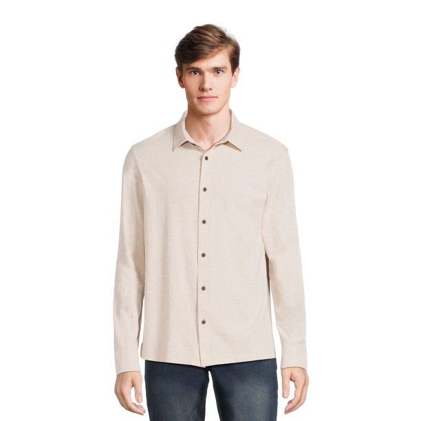 Men’s Knit Button Down Shirt with Long Sleeves, Sizes S3XL