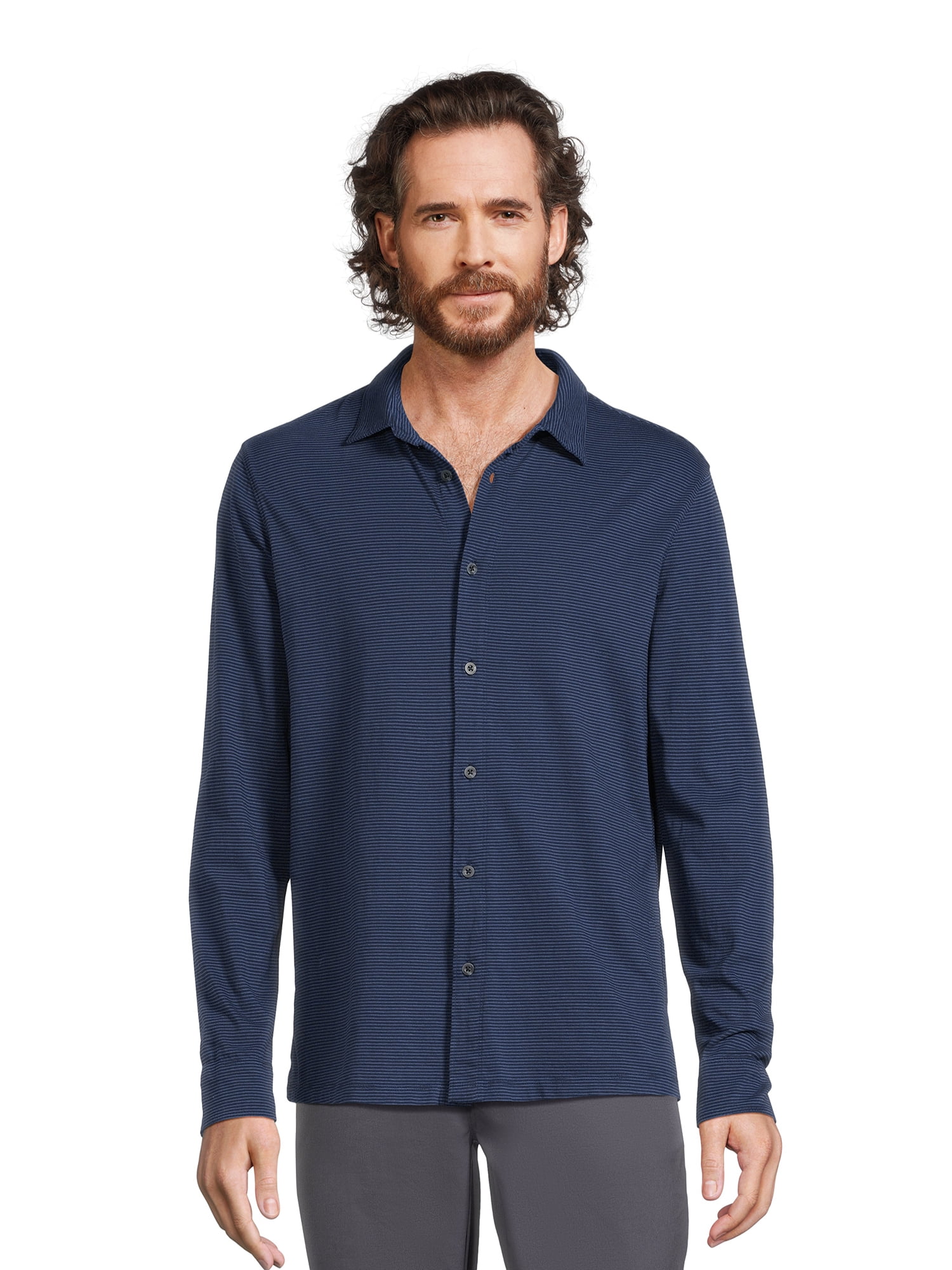 Men’s Knit Button Down Shirt with Long Sleeves, Sizes S3XL