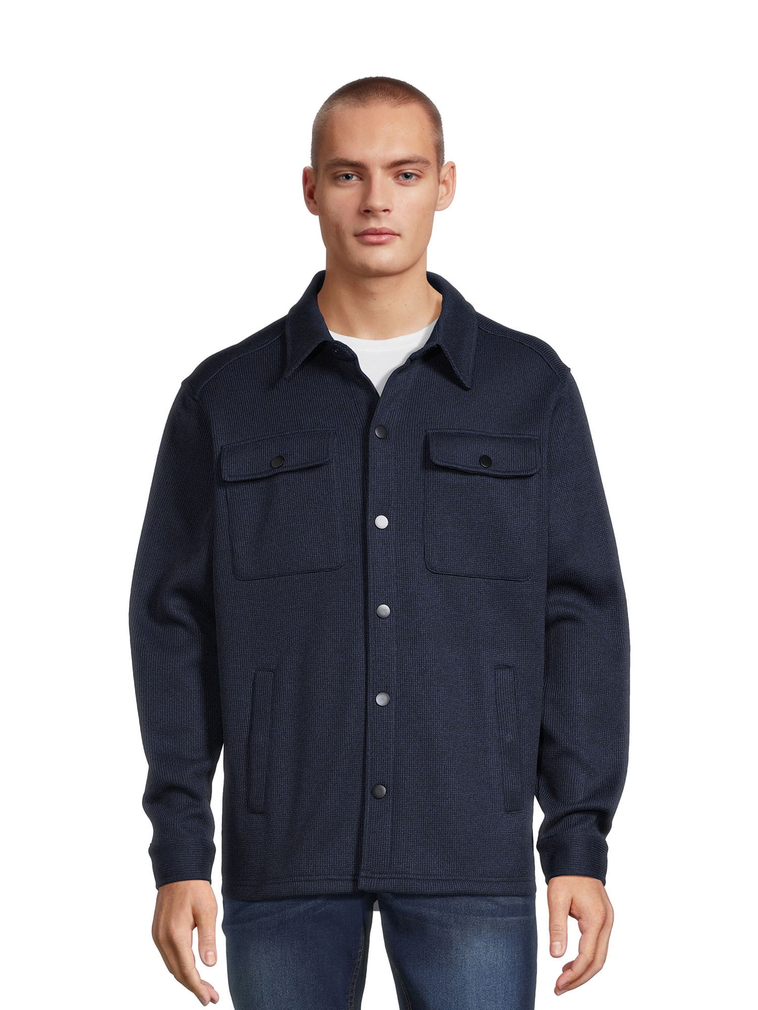 George Men s Knit Fleece Shirt Jacket with Chest Pockets Sizes S 3XL Walmart