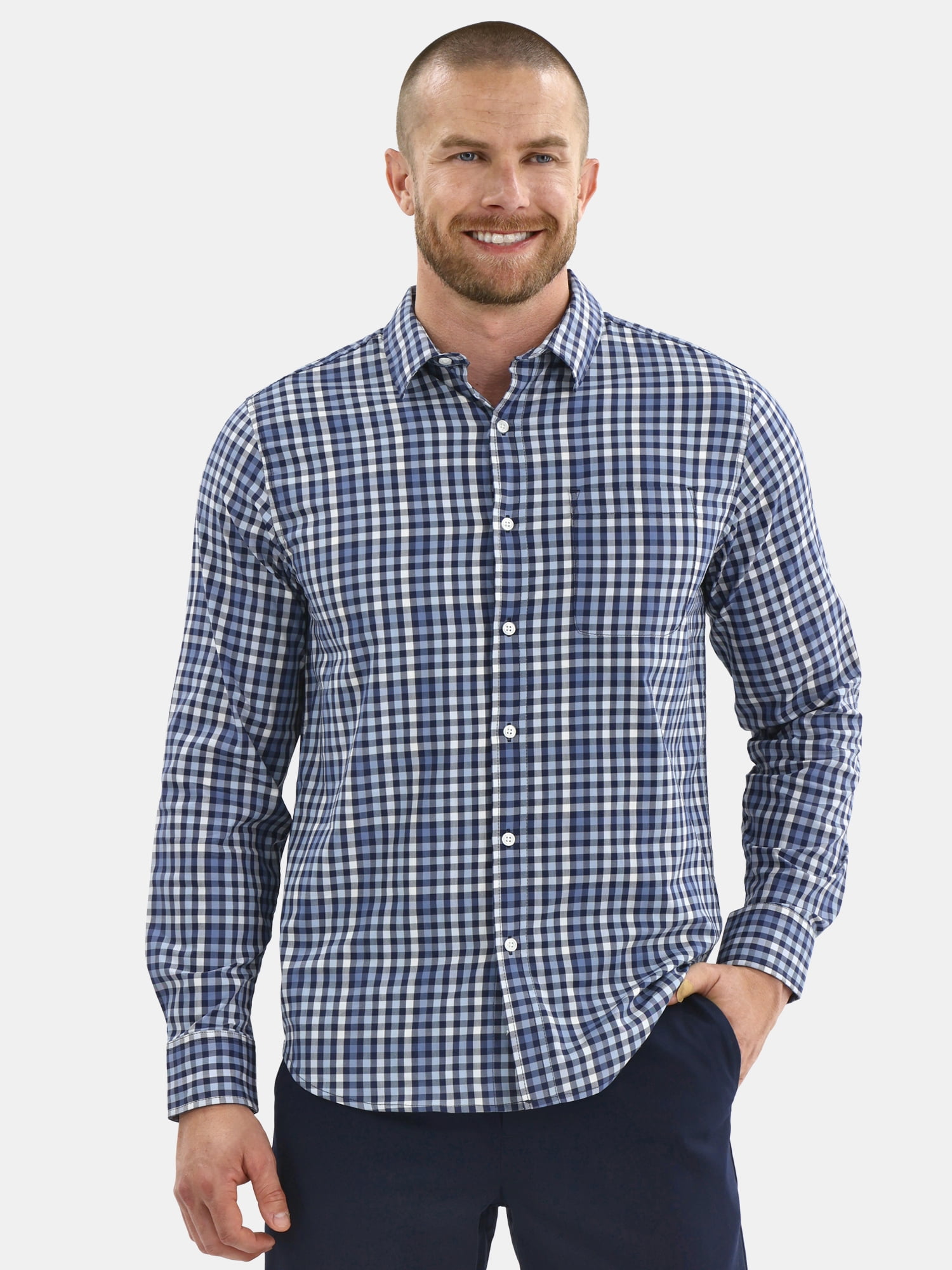 George Men's and Big Men's Performance Button Up Shirt with Long Sleeves, Sizes S-3XL