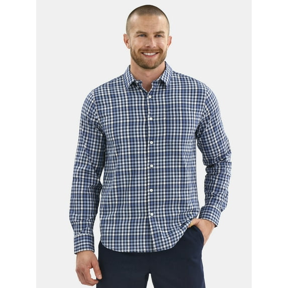 George Men's and Big Men's Performance Button Up Shirt with Long Sleeves, Sizes S-3XL