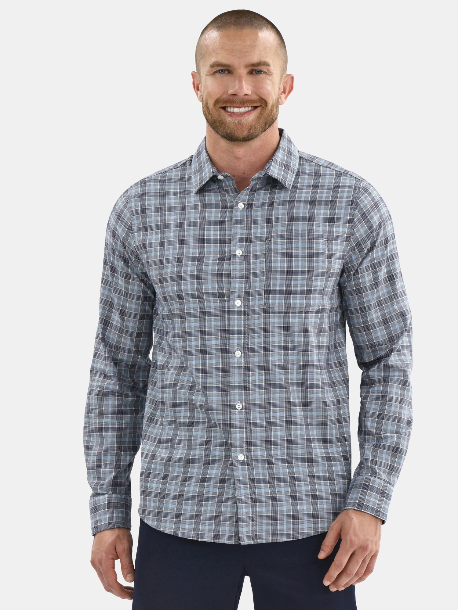 George Men's and Big Men's Performance Button Up Shirt with Long Sleeves, Sizes S-3XL