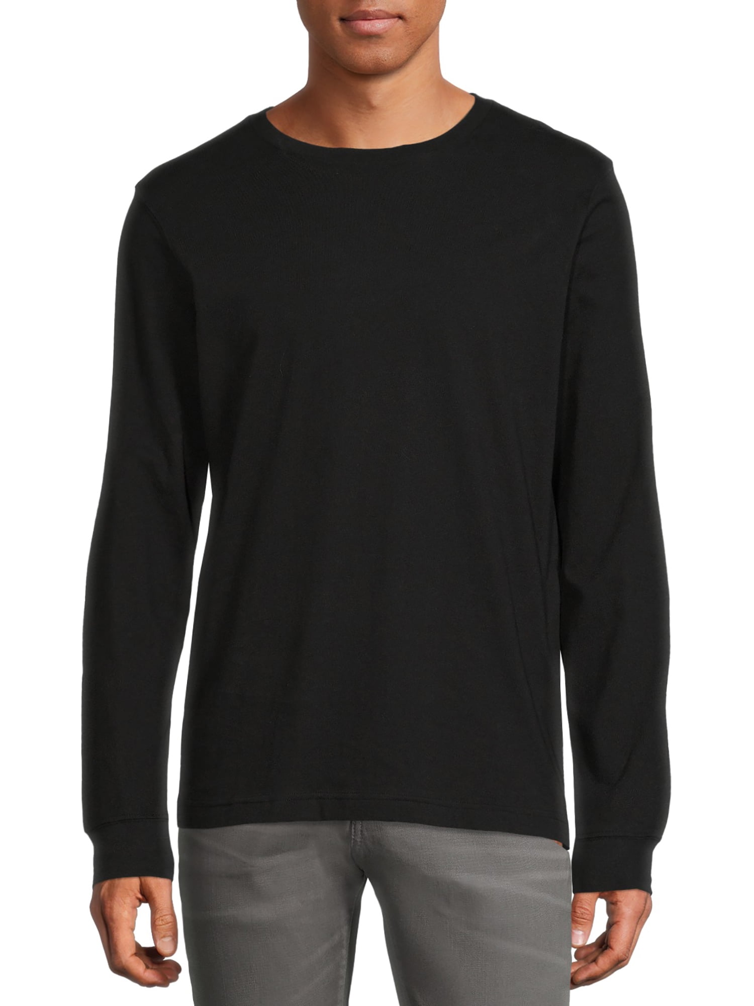 George Men's Long Sleeve Crew Neck Plain T-Shirt, Black