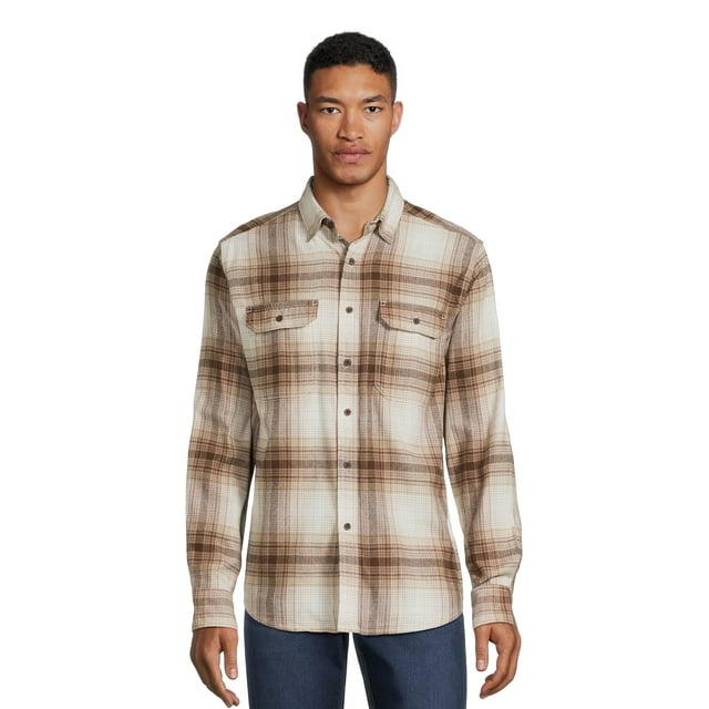 Men's and Big Men's Flannel Shirt with Long Sleeves, Sizes XS
