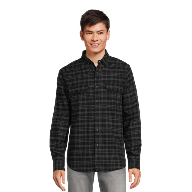 Essentials Slim-fit Long-sleeve Solid Flannel Shirt
