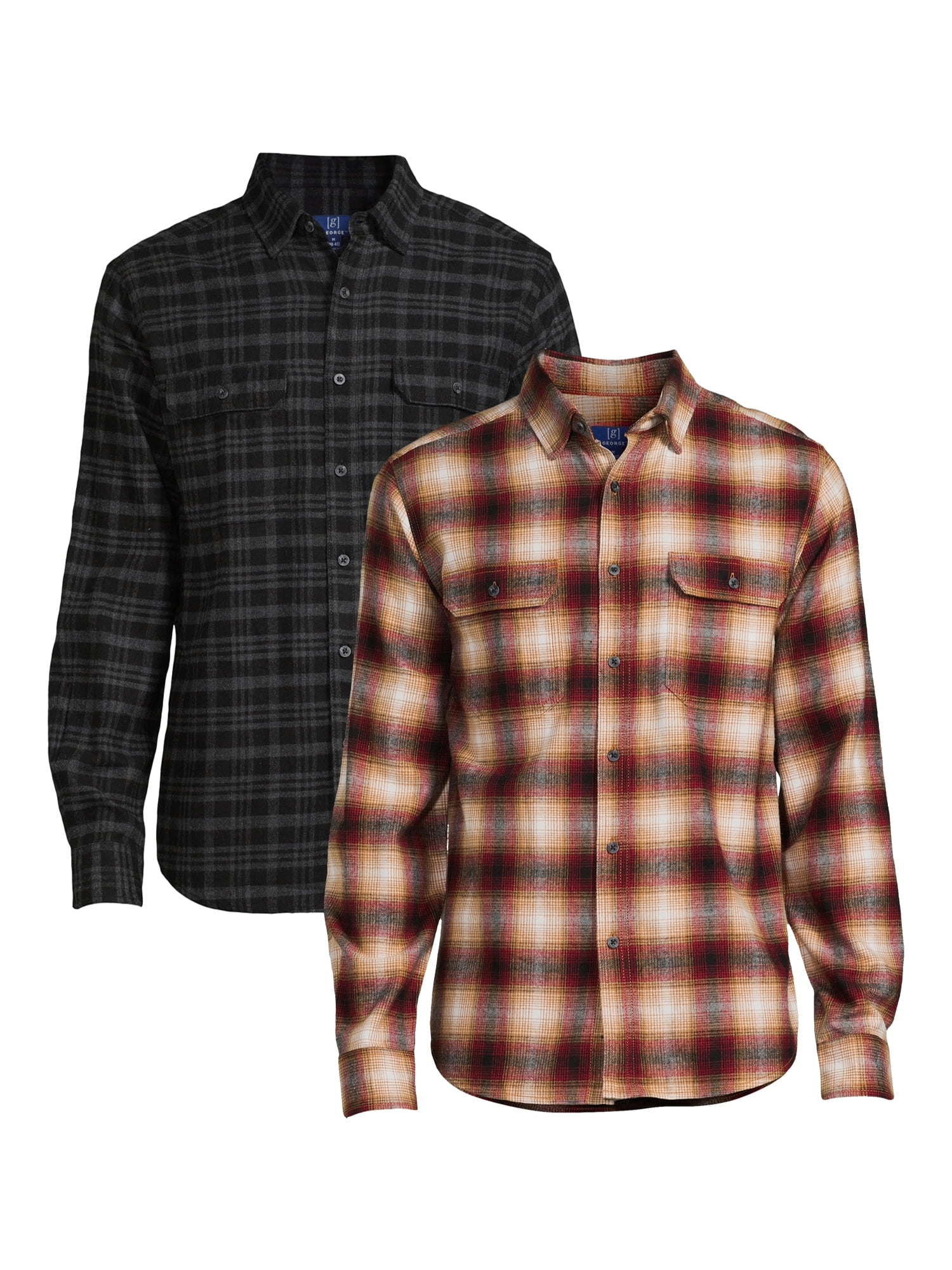 Men's Long Sleeve Flannel Shirts, 2Pack, Sizes S2XL