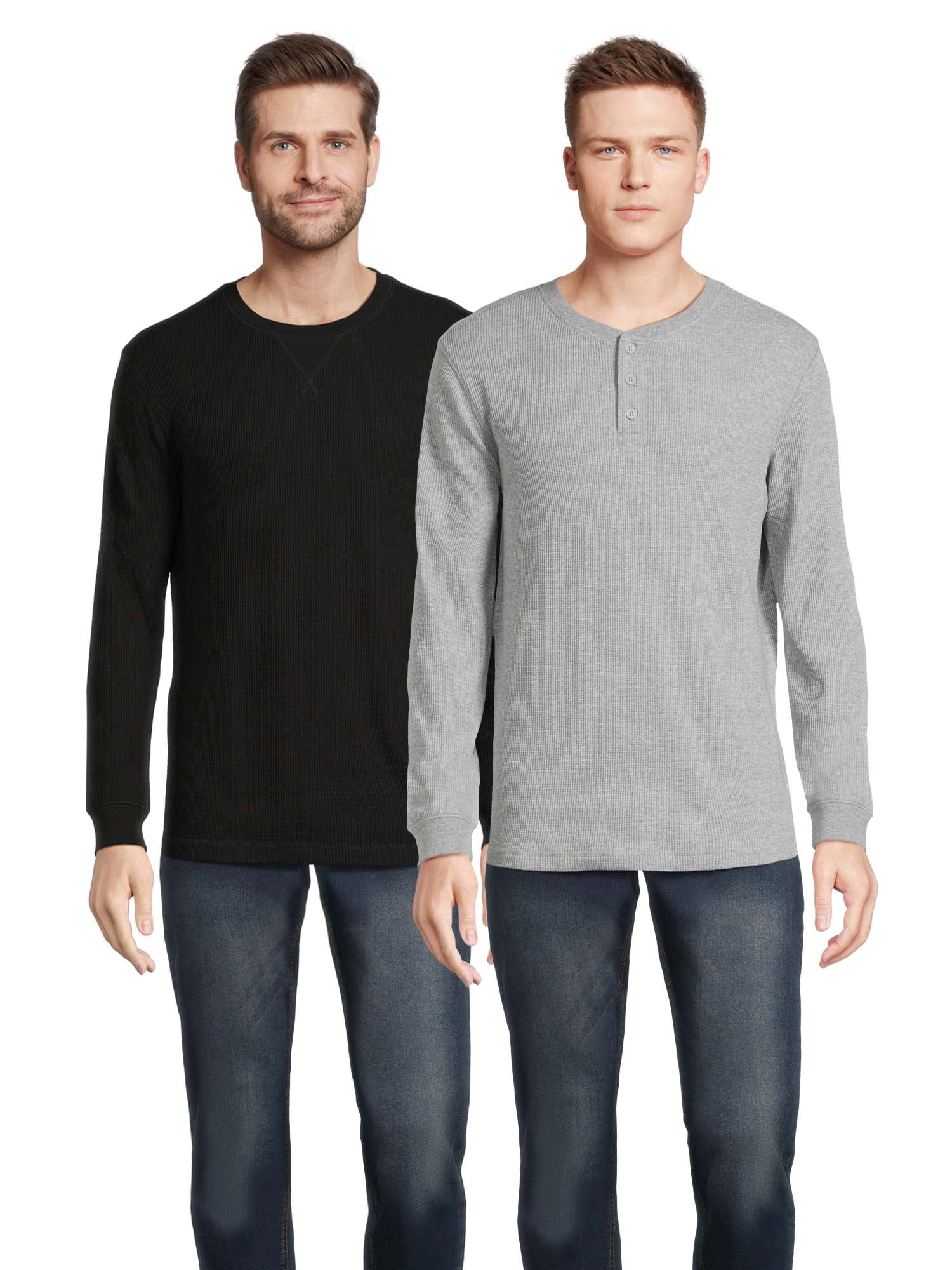 George Men's Long Sleeve Henley Shirt and Thermal Crewneck Tee, 2-Piece, Sizes XS-5XL