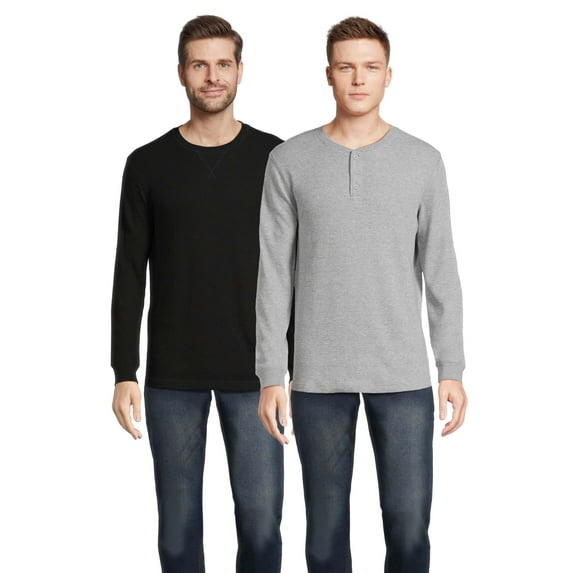 George Men's Long Sleeve Henley Shirt and Thermal Crewneck Tee, 2-Piece, Sizes XS-5XL