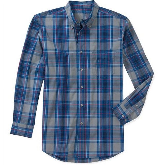 George Men's Long Sleeve Plaid Poplin Shirt - Walmart.com