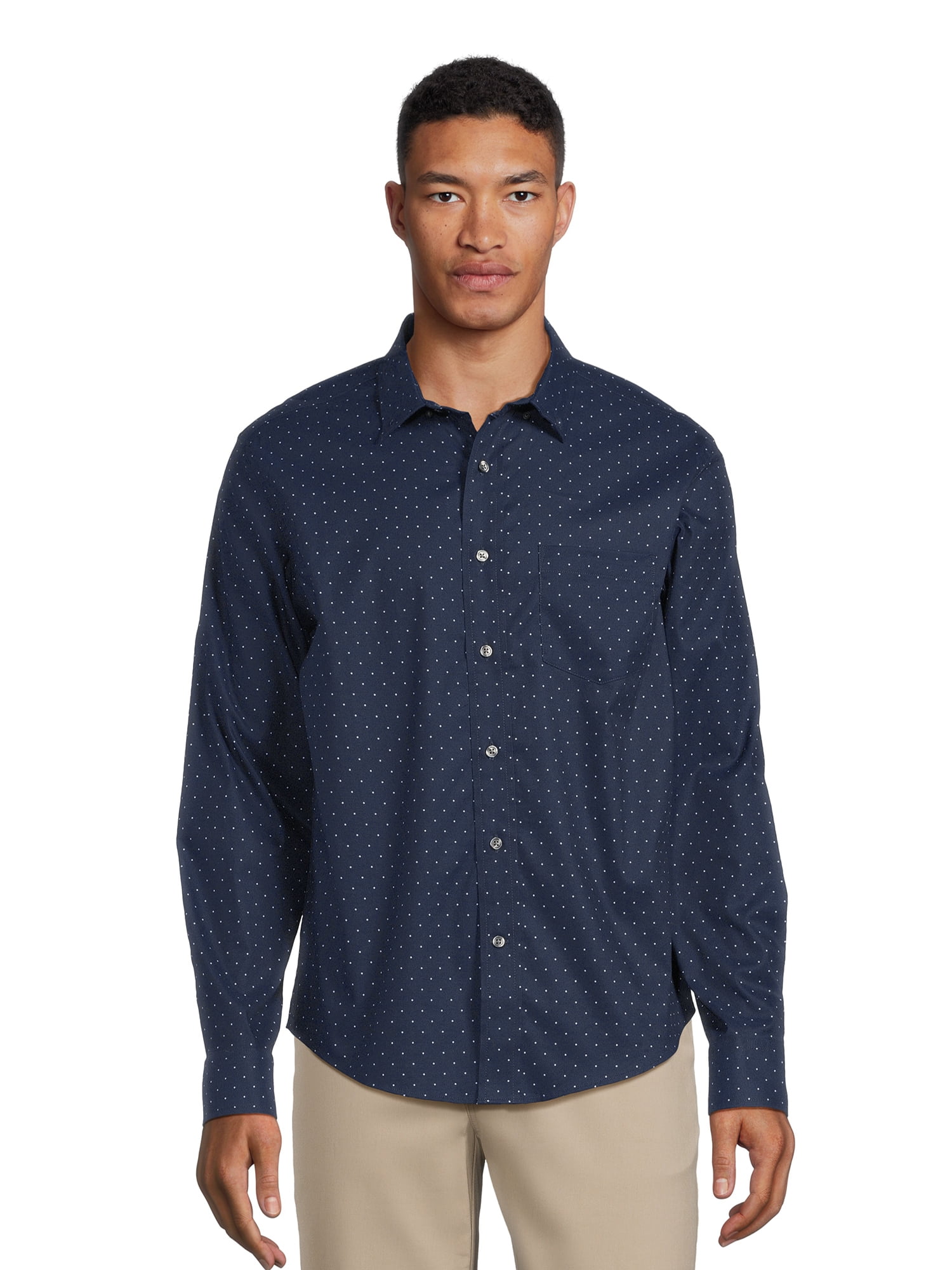 George Men's Long Sleeve Poplin Button-Up Shirt - Walmart.com