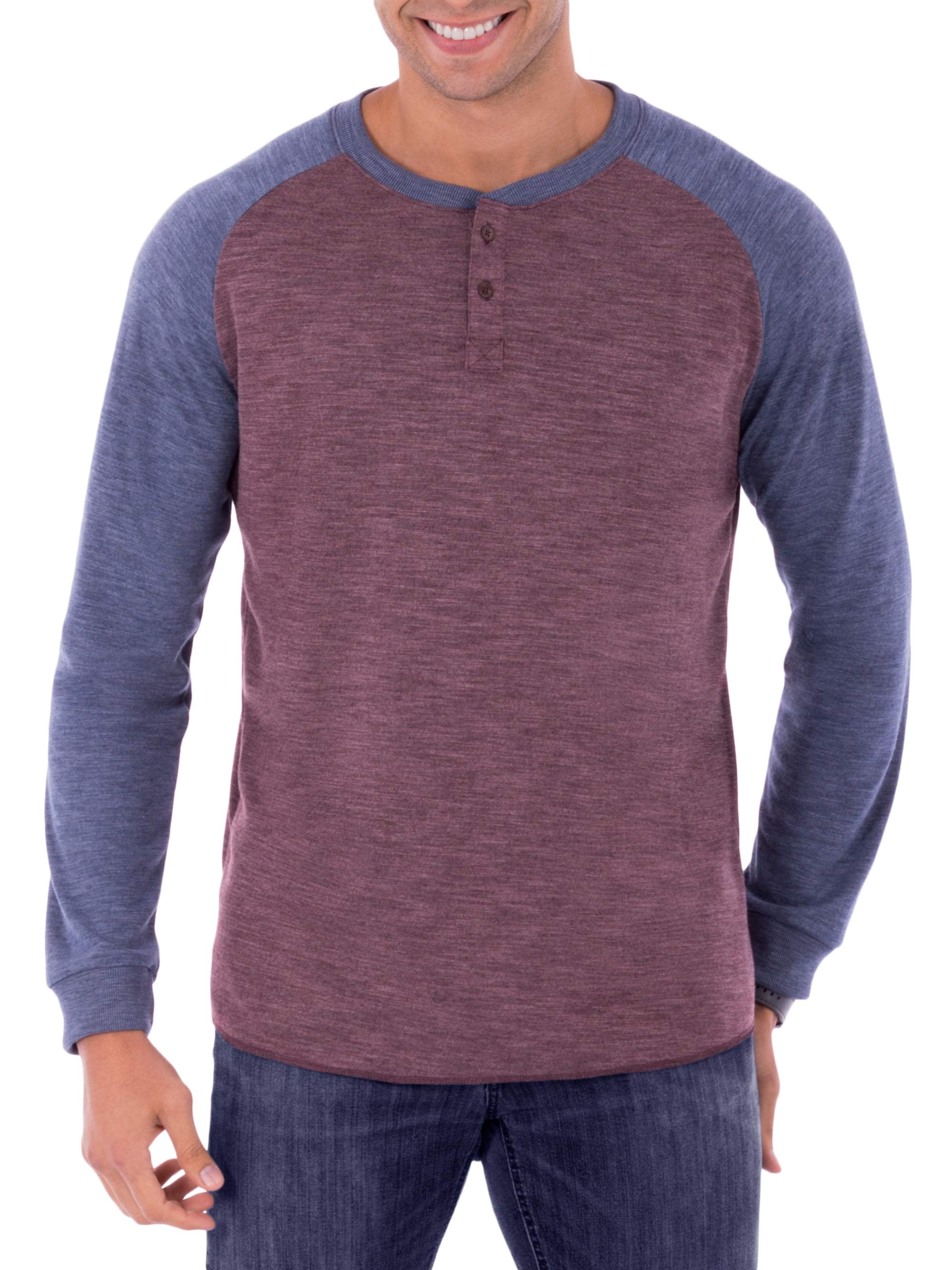Henley Raglan George Men's Long Sleeve Soft Double Knit Henley Raglan T-Shirt, Up to ...