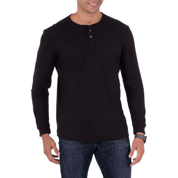 George Men's Long Sleeve Soft Double Knit Henley T-Shirt, Up to Size ...