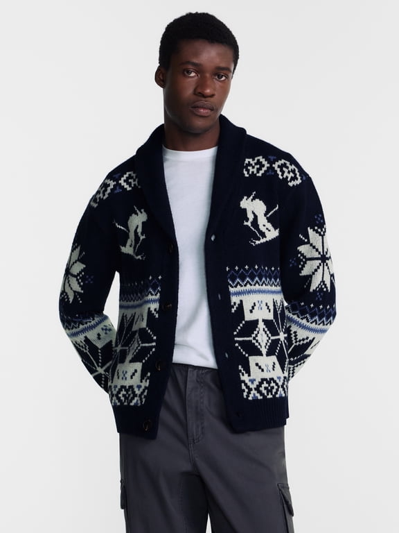 Men's Novelty Shawl Collar Cardigan, Midweight, Sizes S-3XL