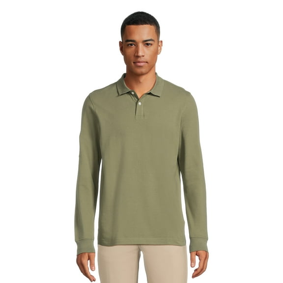 George Men's Pique Polo Shirt with Long Sleeves, Sizes S-3XL
