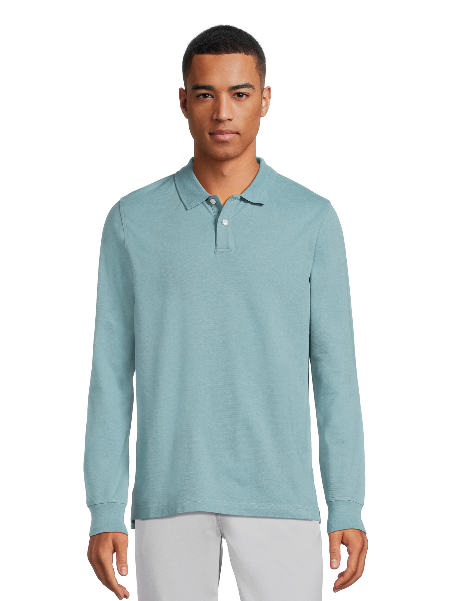 George Men's Pique Polo Shirt with Long Sleeves, Sizes S-3XL - image 1 of 6