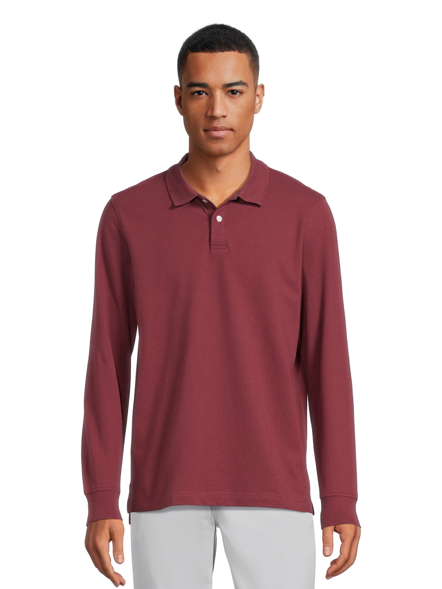 George Men's Pique Polo Shirt with Long Sleeves, Sizes S-3XL - Walmart.com