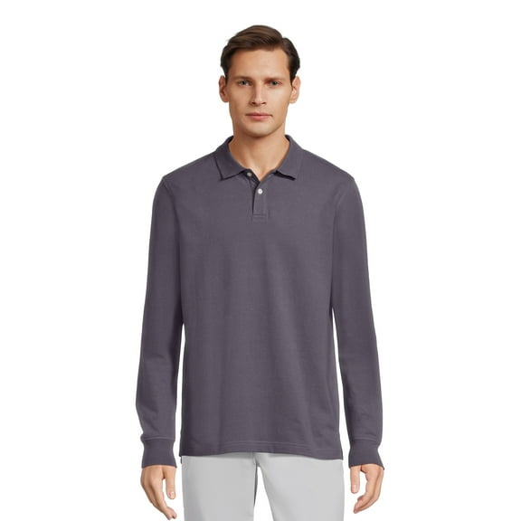 George Men's Pique Polo Shirt with Long Sleeves, Sizes S-3XL