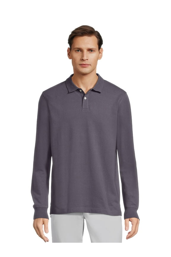 Men's Pique Polo Shirt with Long Sleeves, Sizes S-3XL