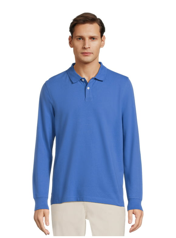George Men's Pique Polo Shirt with Long Sleeves, Sizes S-3XL