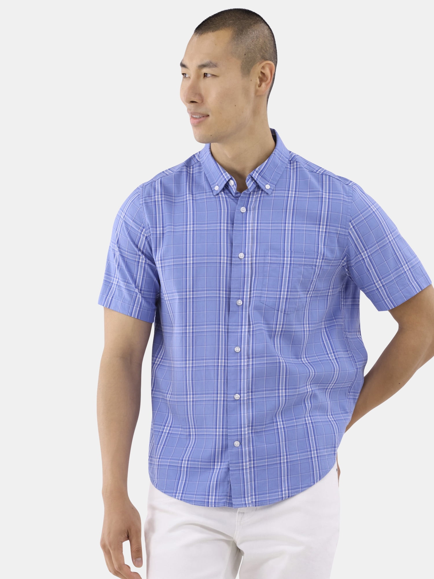 George Men's & Big Men's Short Sleeve Poplin Button-Up Shirt, Sizes S-3XL