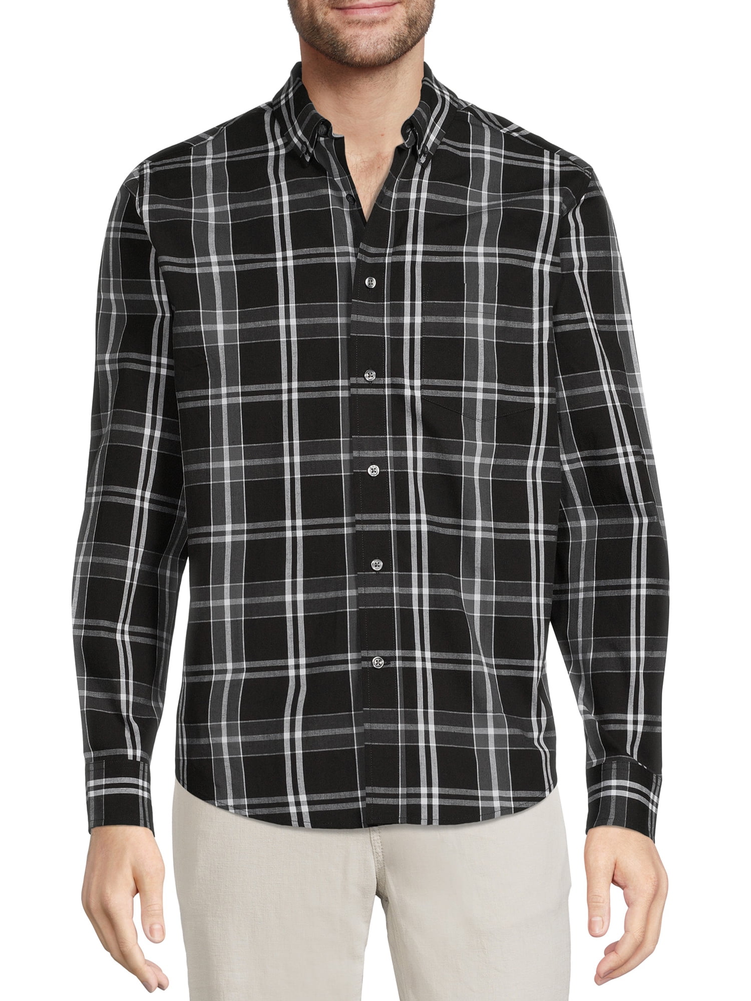George Men’s Poplin Shirt with Long Sleeves - Walmart.com