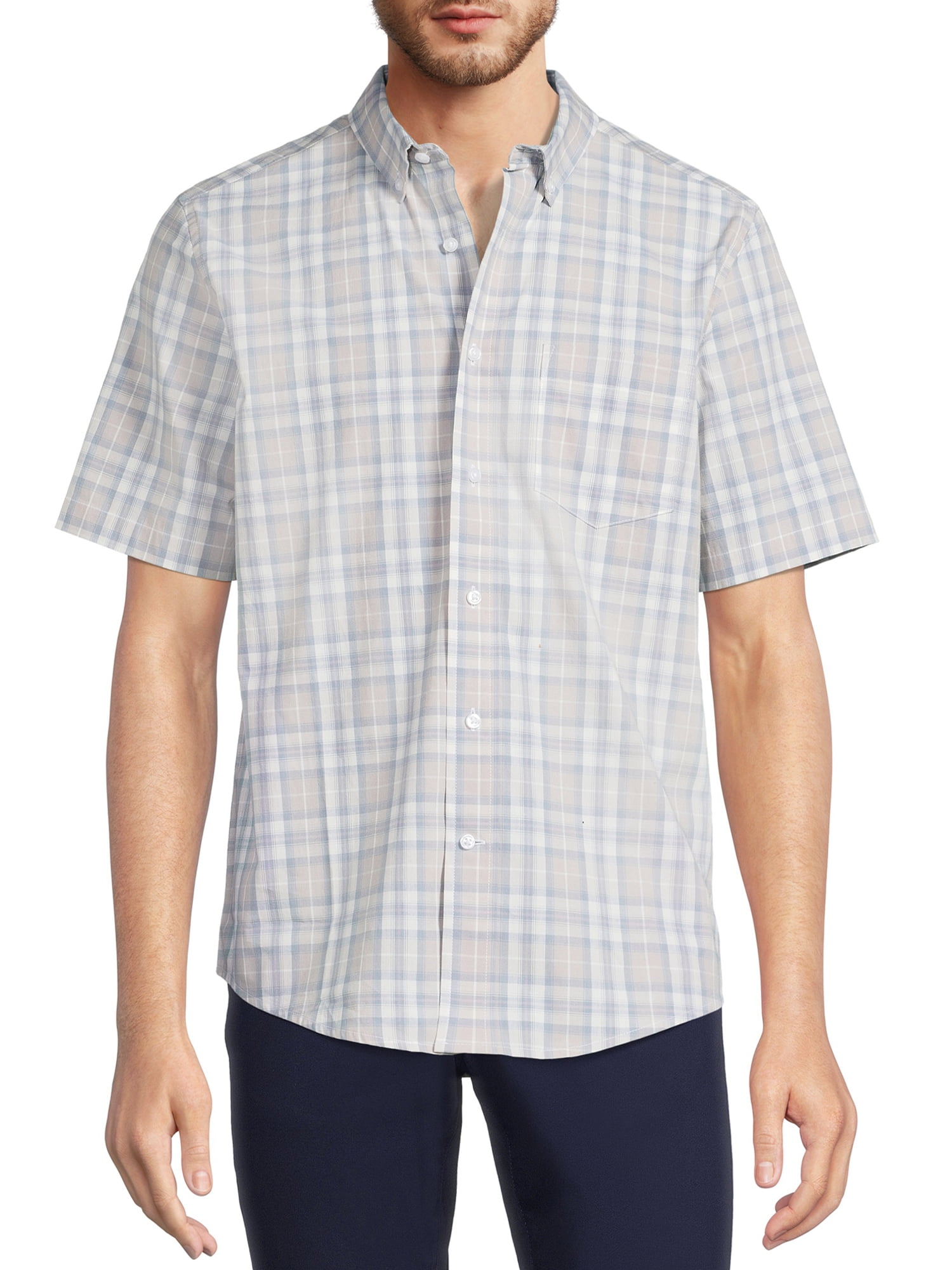 George Men’s Poplin Shirt with Short Sleeves - Walmart.com