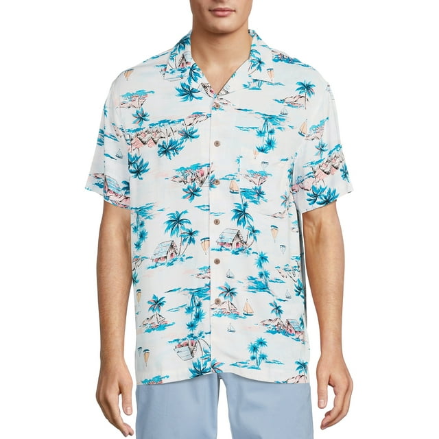 George Men's Printed Button Front Shirt with Short Sleeves - Walmart.com