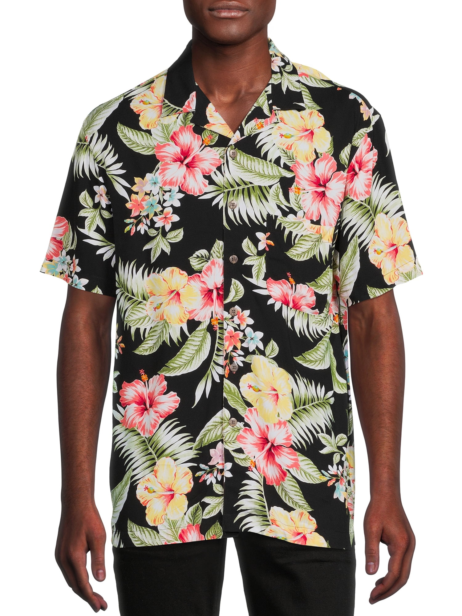 George Men's Printed Button Front Shirt with Short Sleeves