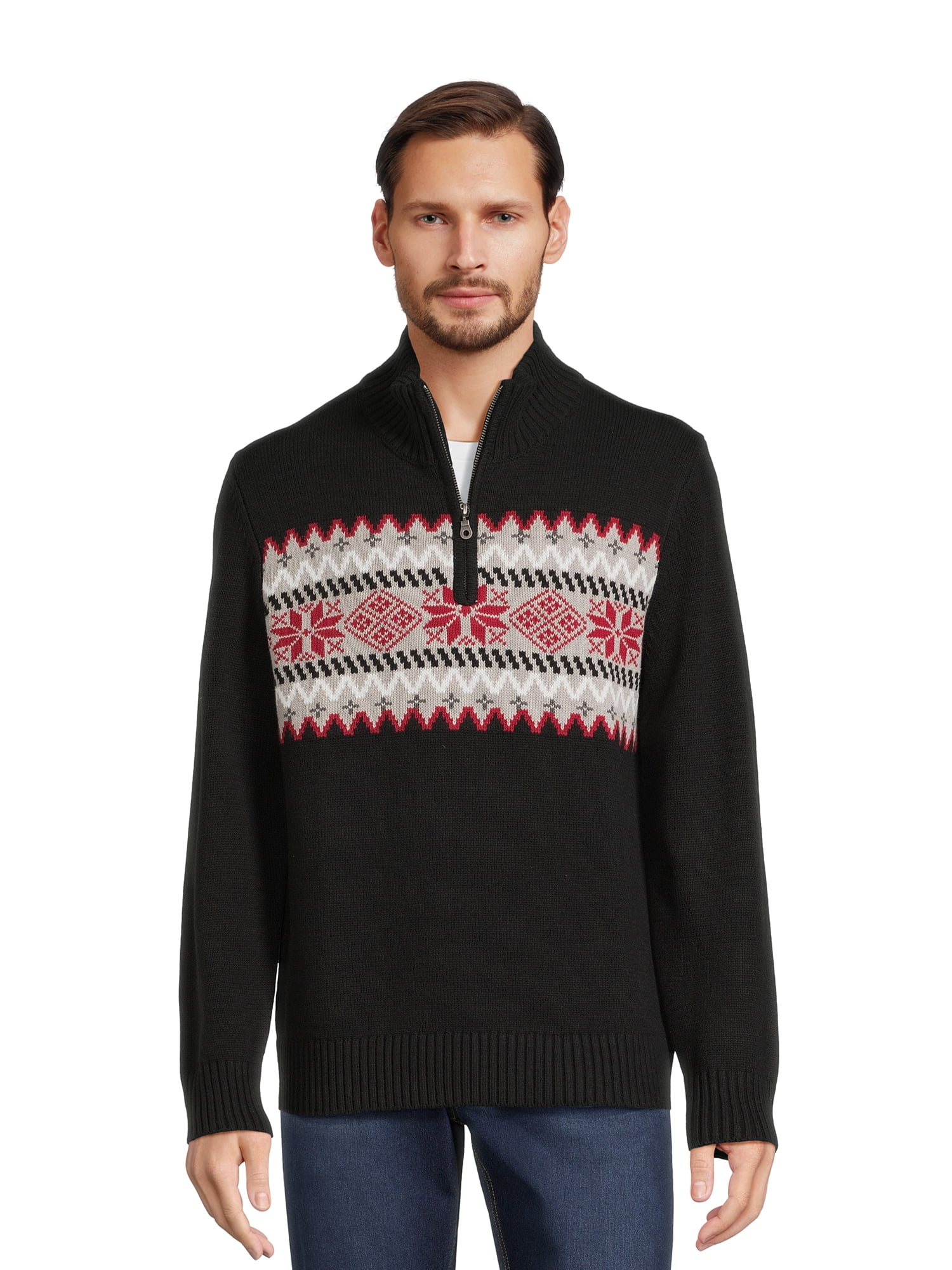 George Men's Quarter Zip Fair Isle Sweater with Long Sleeves, Sizes S ...