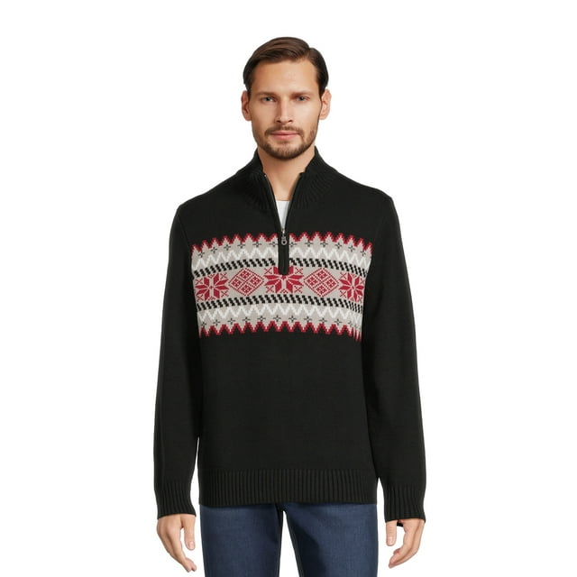 Men's Quarter Zip Fair Isle Sweater with Long Sleeves, Sizes S