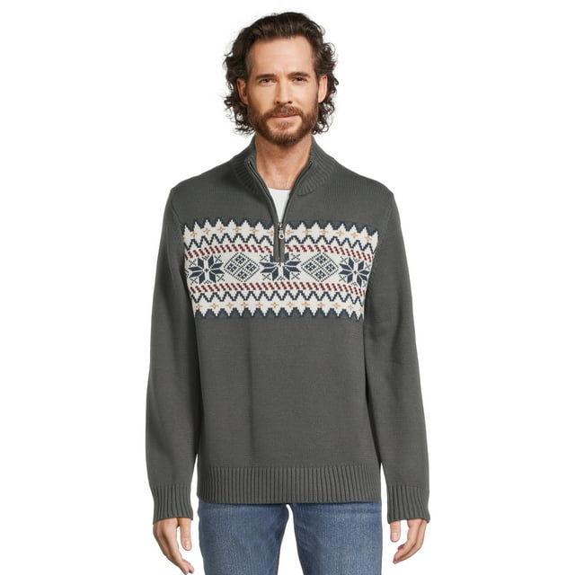 Men's Quarter Zip Fair Isle Sweater with Long Sleeves, Sizes S