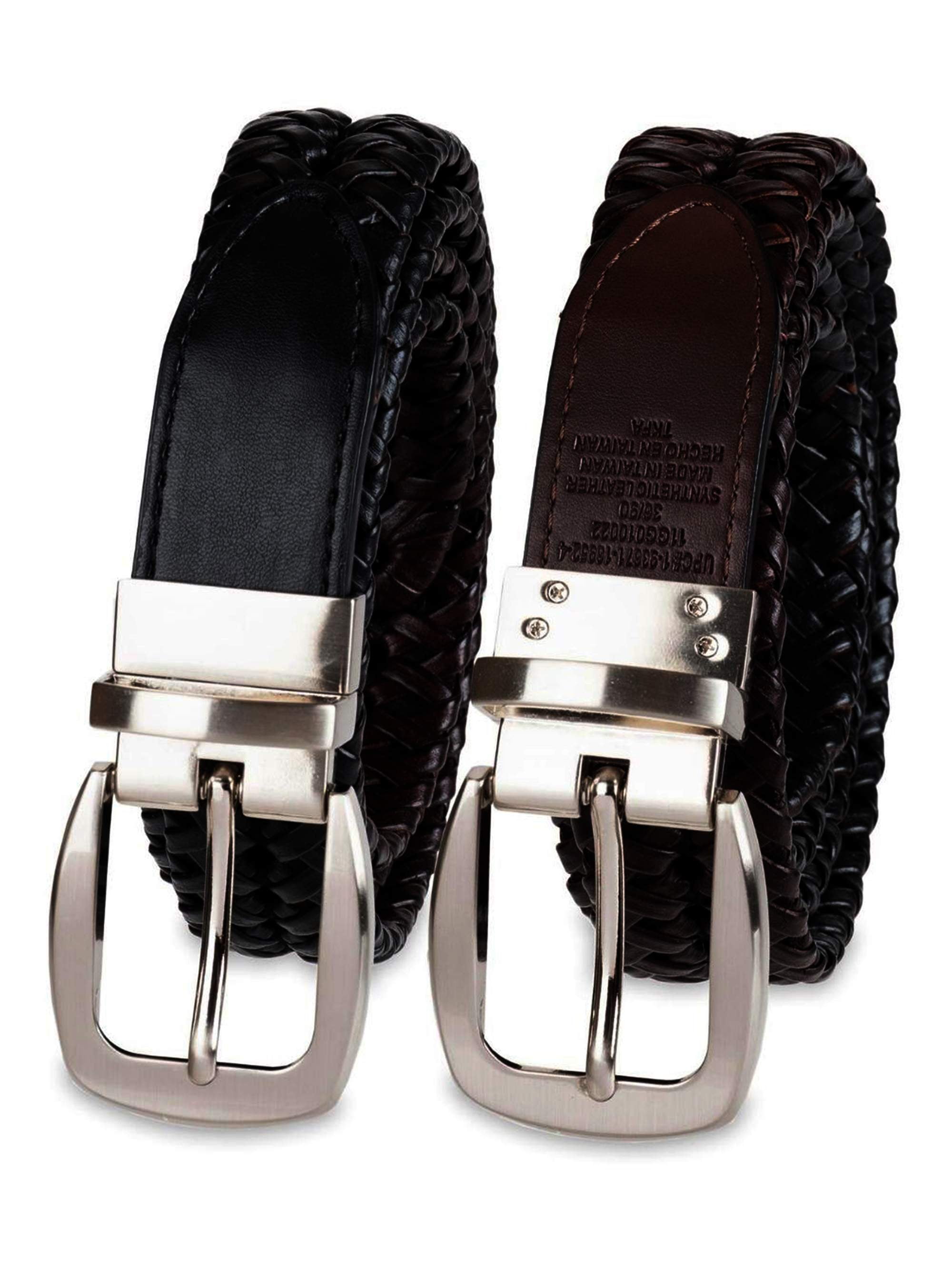 George Men's Reversible Black to Brown Braided Belt With Big & Tall Sizes 