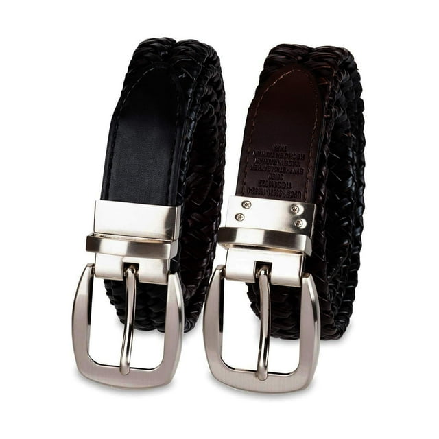 George Men's Reversible Black to Brown Braided Belt With Big & Tall Sizes
