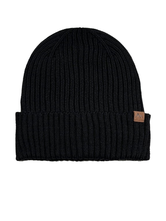 Men's Ribbed Fleece Lined Knit Beanie,Black Soot