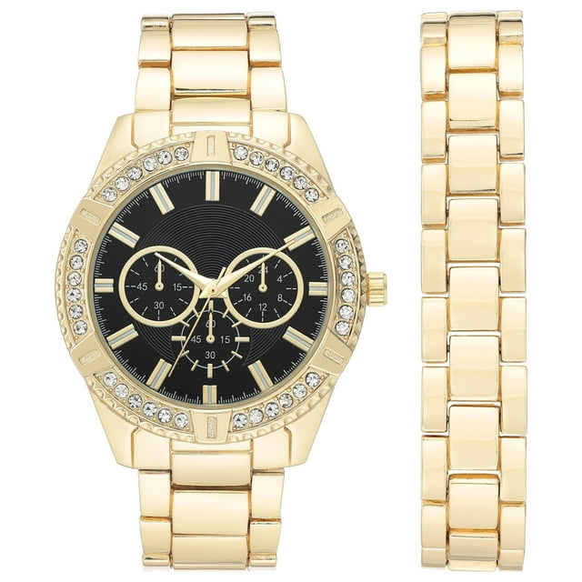 Men's Round Black Dress Watch with a Classy Gold Tone Metal Band
