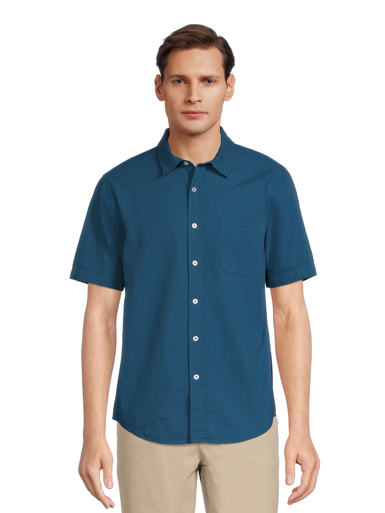 George Men's Seersucker Button Up Shirt with Short Sleeves