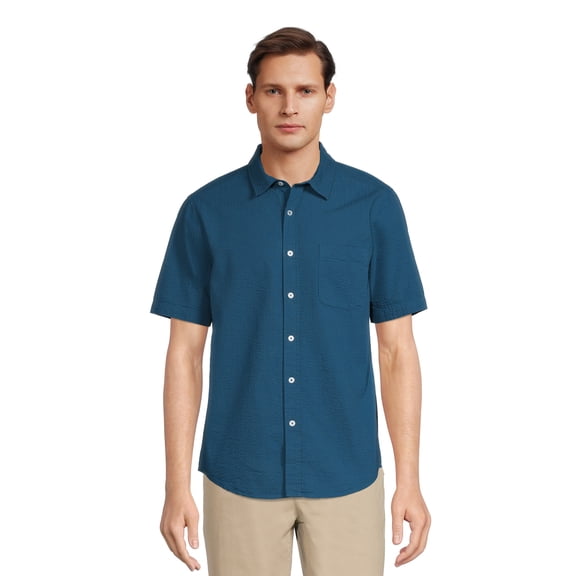 George Men's Seersucker Button Up Shirt with Short Sleeves