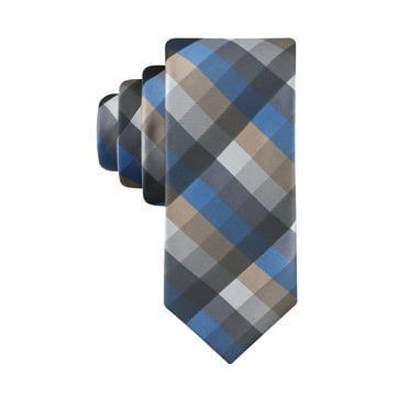 George Men's Shaded Grid Pattern Slim Width Necktie, One Size