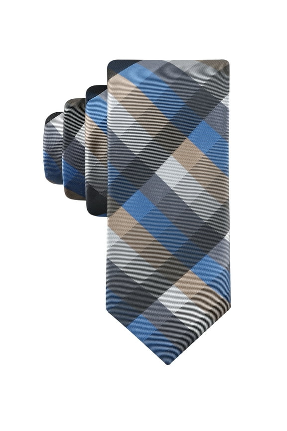 Men's Shaded Grid Pattern Slim Width Necktie, One Size