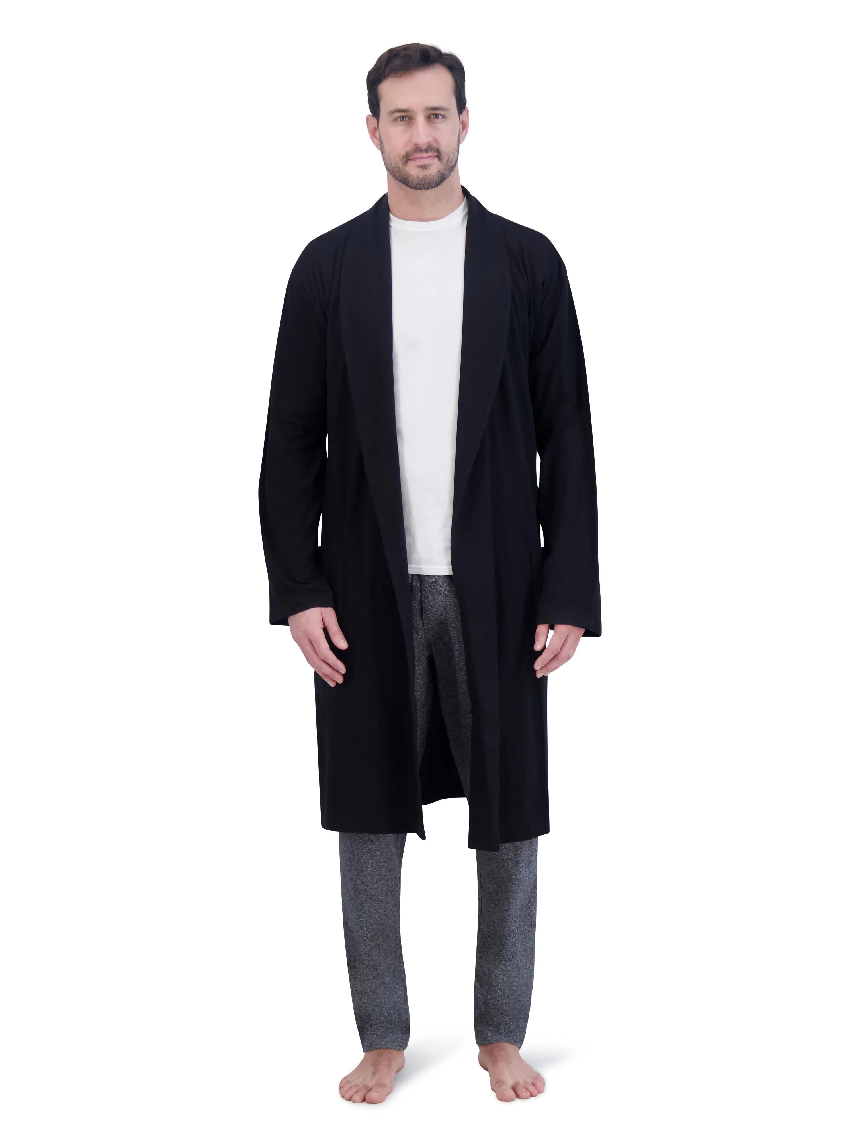 George Men's Shawl Collar Cotton Robe with Wicking and Front Pockets, One Size Fits Most