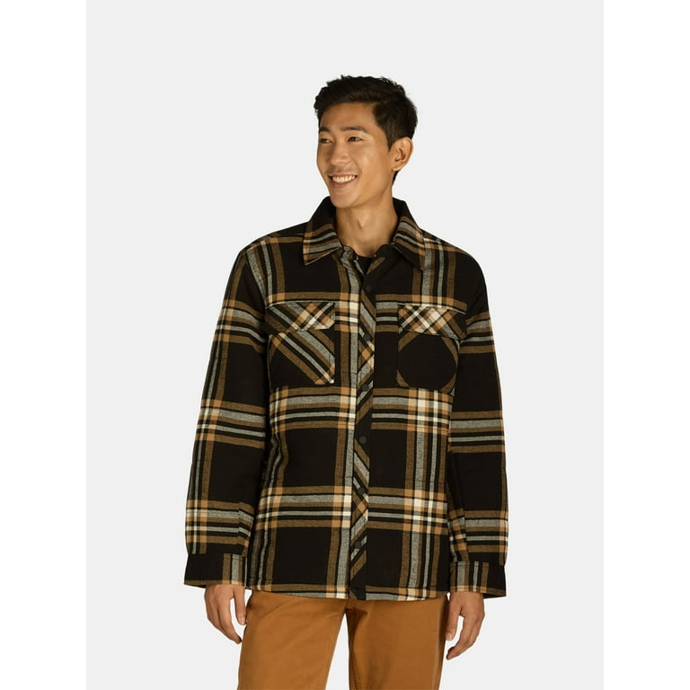 Mens fleece lined flannel shirt jacket clearance