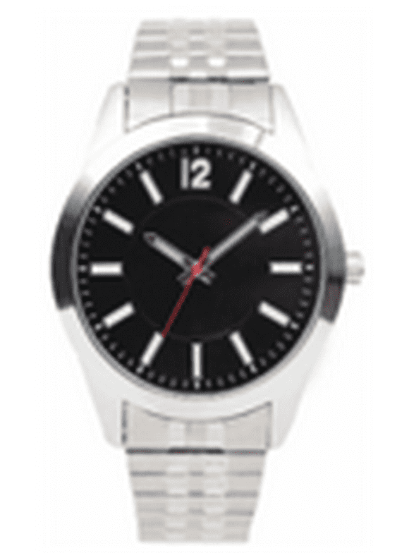 Men's Silver Round Case Expansion Bacelet Wristwatch