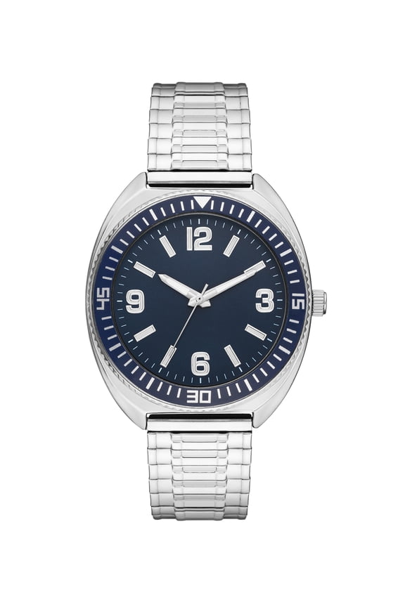 Men's Silver-Tone Expansion Strap Wristwatch