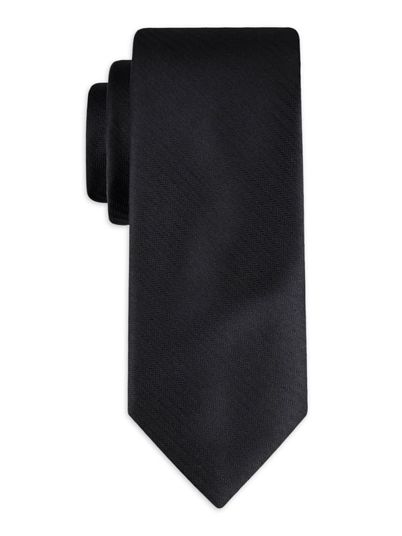 Men's Solid Black Slim Necktie, One Size