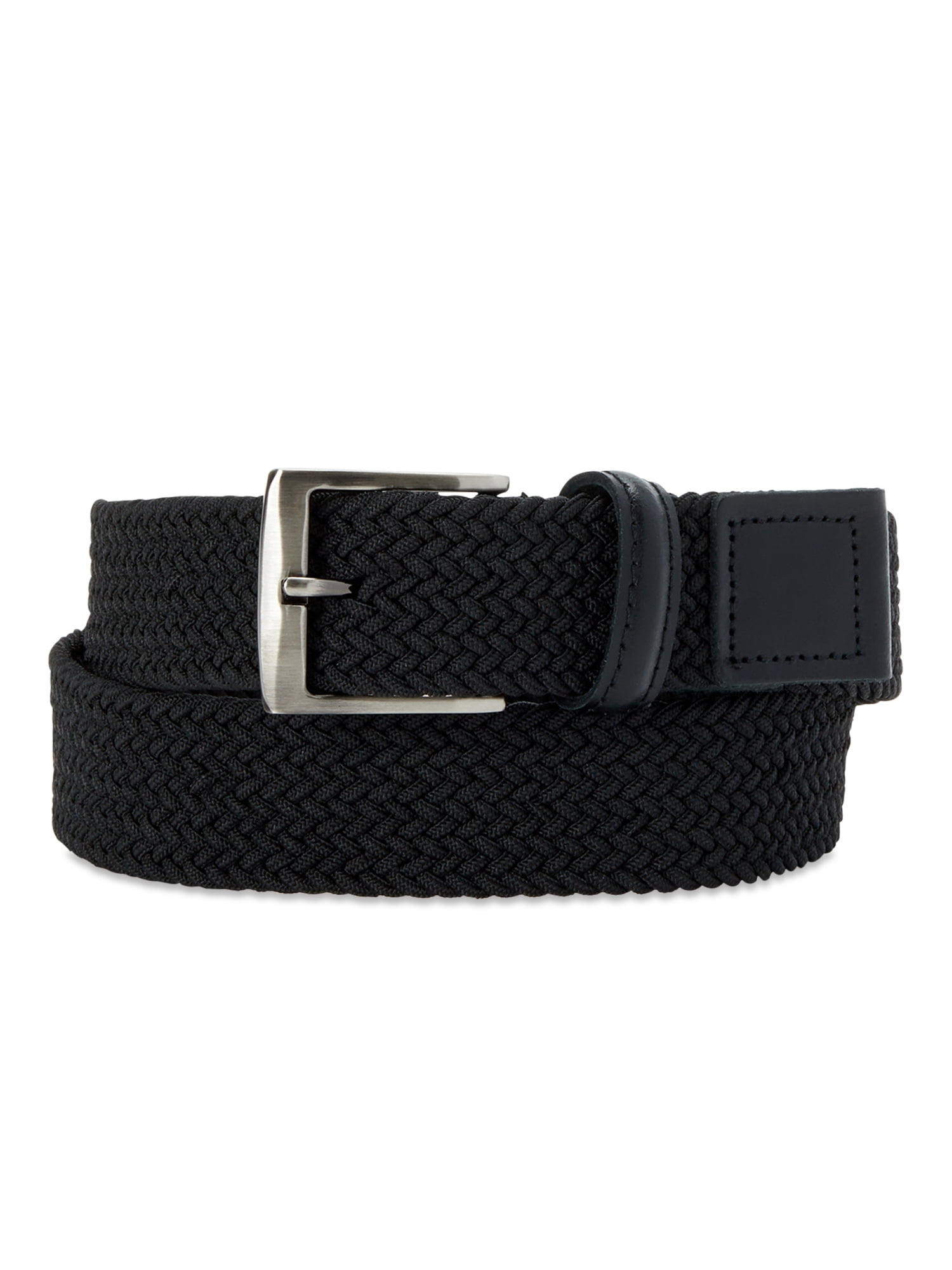 George Men's Stretch Belt, Polished Nickel Buckle, Black, 35mm, Size 32-50